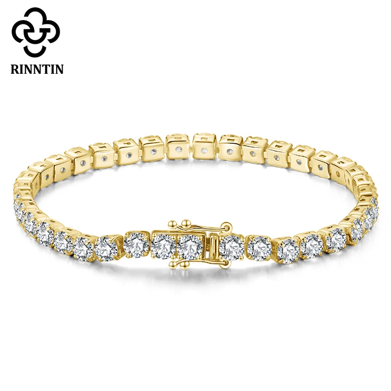 

Rinntin Luxury Tennis Bracelet 14K Gold Plated 925 Sterling Silver 2/3/4mm Cubic Zirconia for Women Chain Bracelet Jewelry SB61