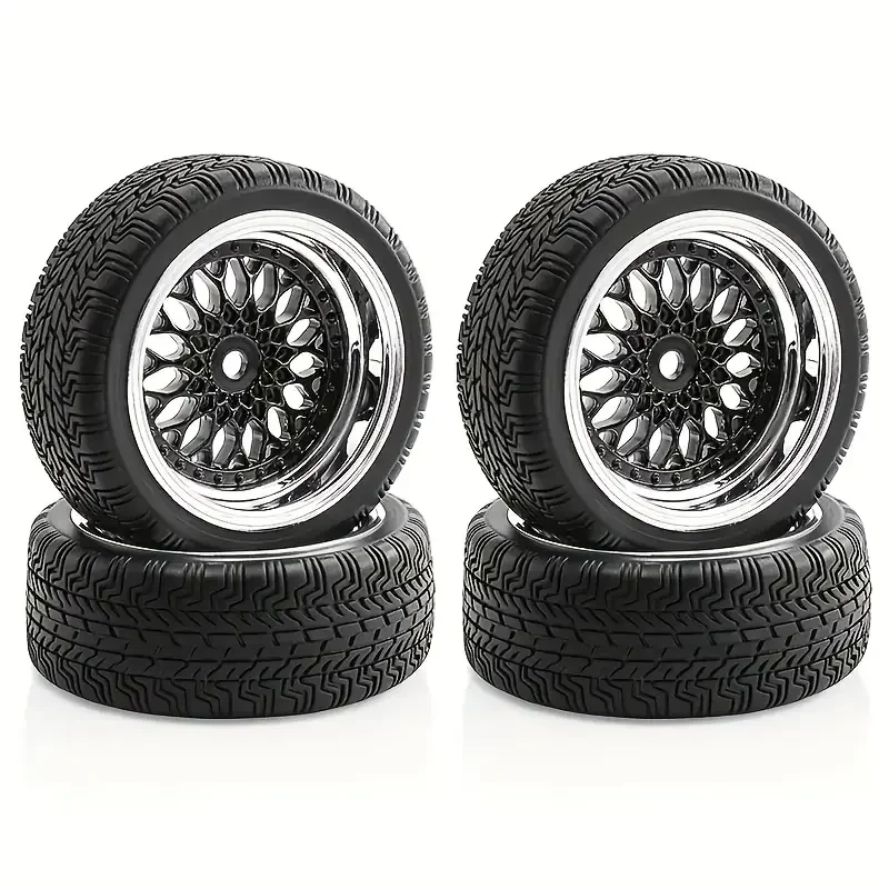 4PCS 65mm Drift Tires & Wheels, High Grip Flat Run Set for 1/10 On-Road RC Car Tamiya TT02 XV01 WRC 3