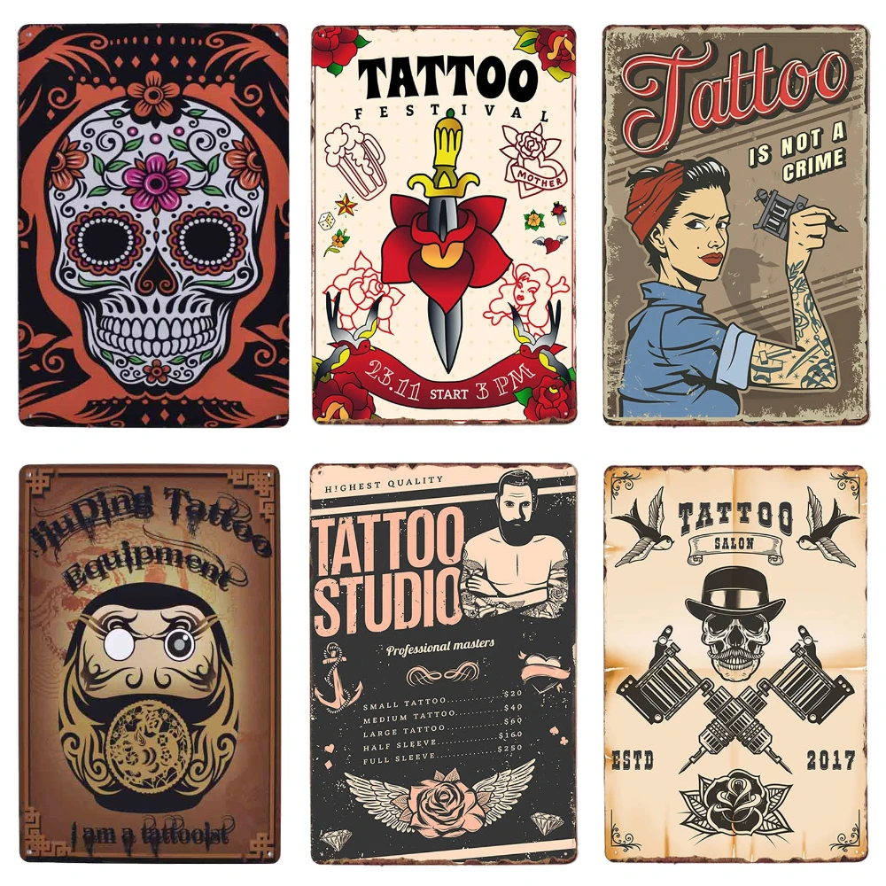 Classic Tattoo Studio Metal Tin Sign, Vintage Wall Art Painting Plaque, Tattoo Shop Antique Room Decor, Parlor Home Decor, WY86