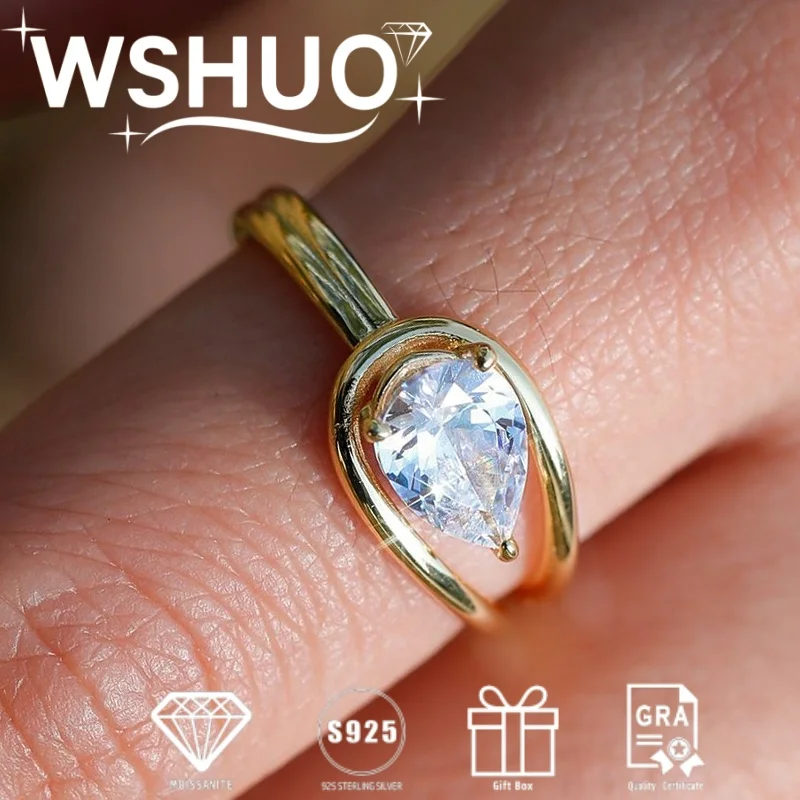 

1ct Excellent D Color VVS1 Pear Cut Moissanite Ring S925 Sterling Silver Shiny Full Diamond Proposal Ring Women Fine Jewelry