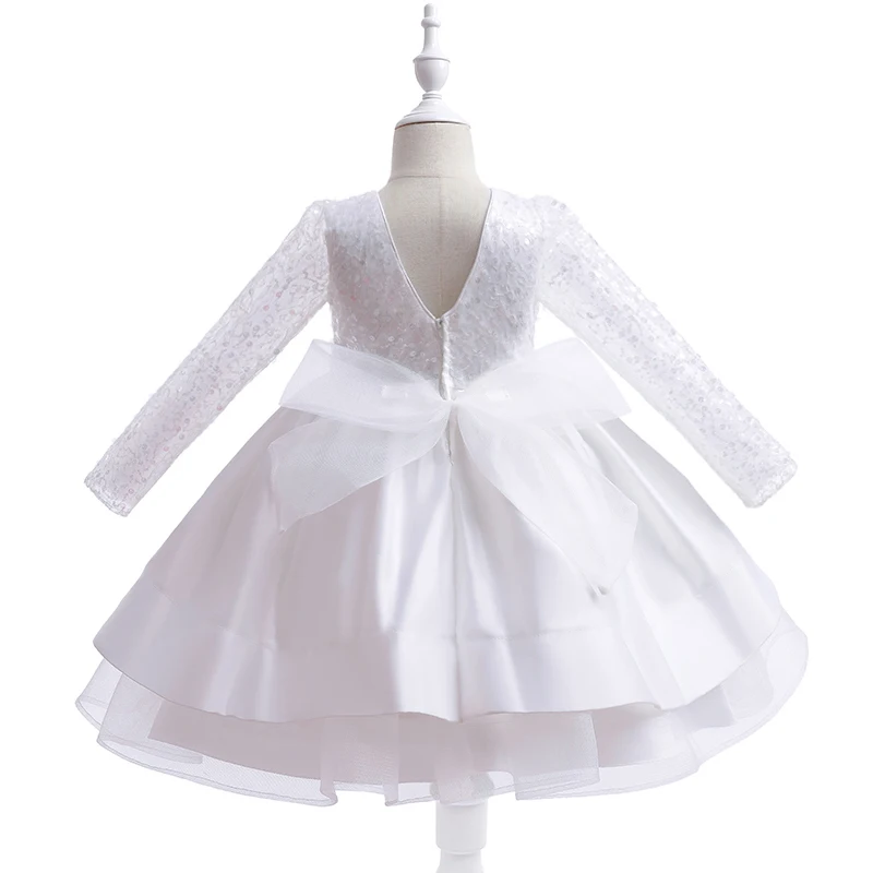 Summer Long Sleeve White Party Dress For Girl Children Lace Princess Dresses Girls Clothes Bridesmaid Wedding Birthday Gown