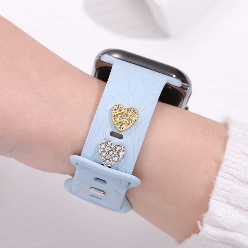 Glitter Heart Decorative Charm for Apple Watch Silicone Watchband Accessories Charm Lovely Cartoon Cute Jewelry for Iwatch Strap