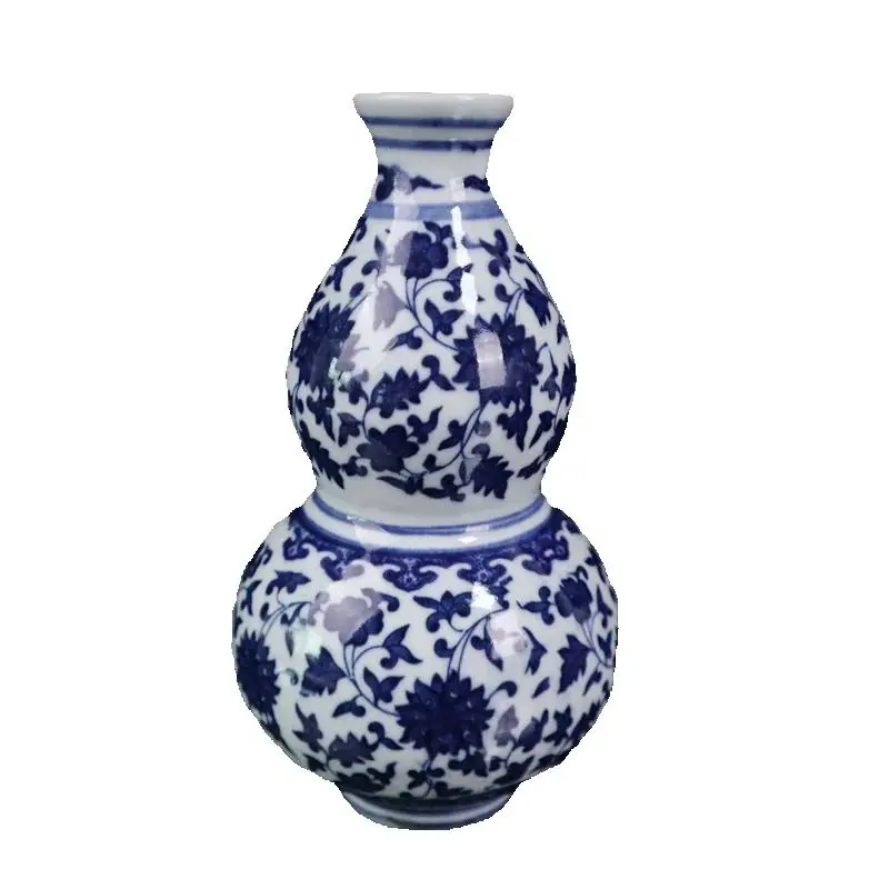 

Chinese Old Porcelain Blue and white lotus patterned gourd vase collectibles