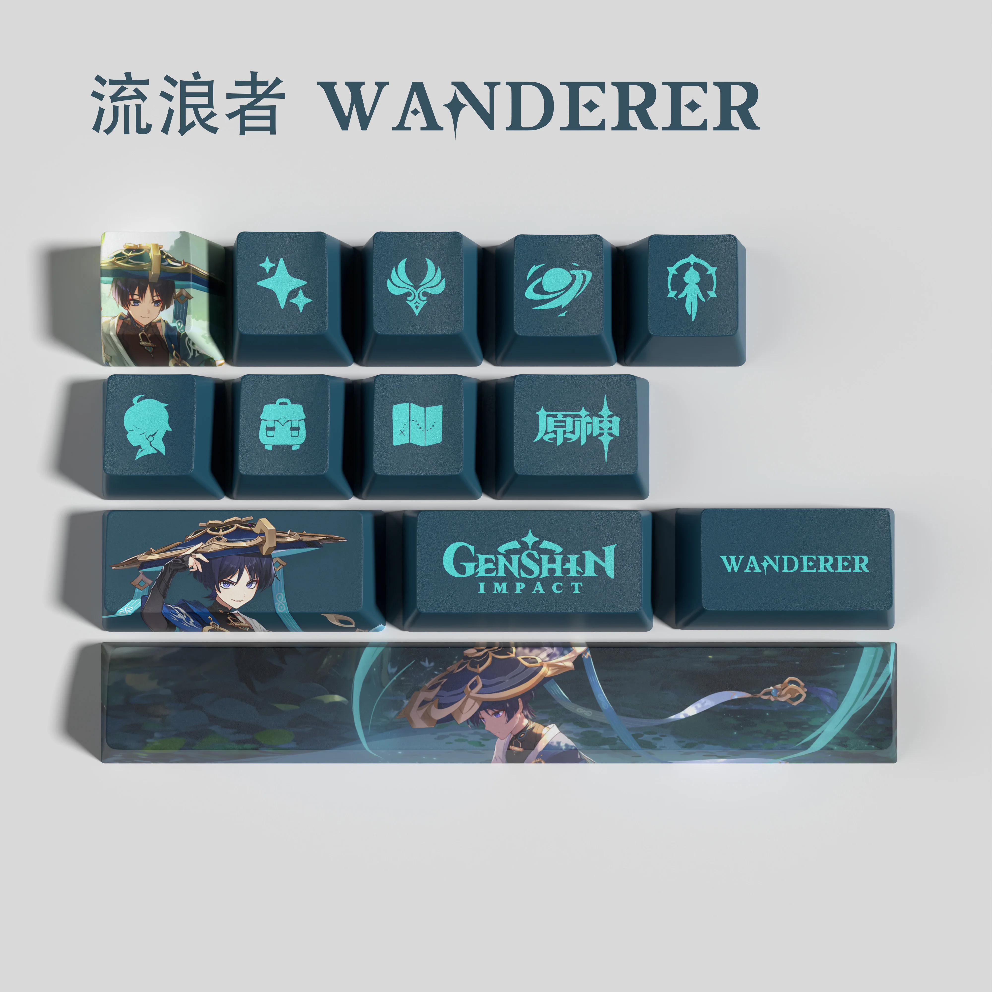 Wanderer New design Genshin impact keycaps  OEM Profile 14keys MINI SET PBT dye sub keycaps