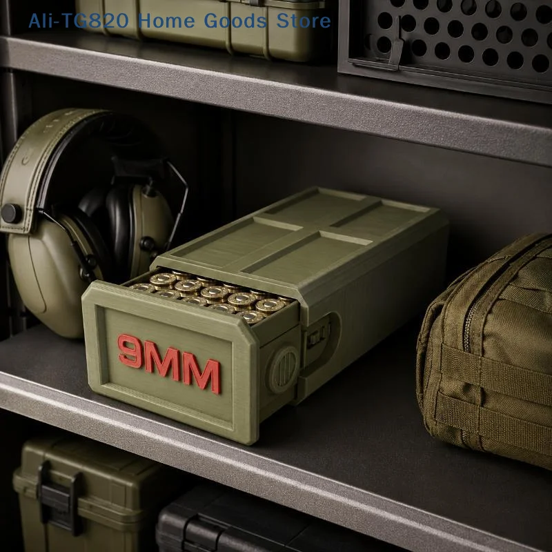 [TG820]3D Printed 9mm Ammunition Box 50-Round Compact And Durable Drawer With Side Lock Range Gear Perfect Dad/Grad Gift