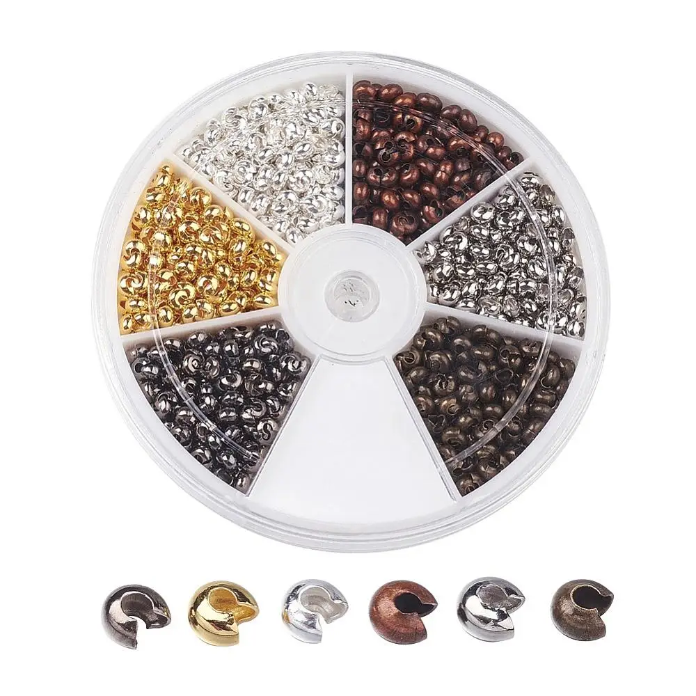 Iron Crimp Beads Covers Cadmium Free Nickel Free Lead Free Mixed Color 3mm Hole: 1mm 125pcs/grid