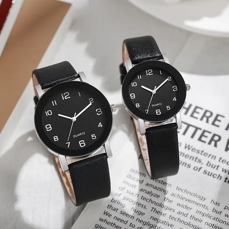 Fashion Simple Leather Clock Quartz Watches Women Men Casual Digital Wristwatch Couple Watches Relojes Para Mujer Wholesale