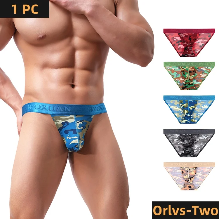 Camouflage High Fork Breathable Camouflage Clear Muscle Sexy Men\'s Underwear Fashion Low Rise Lingerie Male Panties