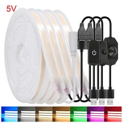 Tira de luces LED de neón COB de 5V, lámpara de tubo de silicona impermeable con alimentación USB, cinta LED Flexible de 320LED/M, iluminación lineal de alta densidad