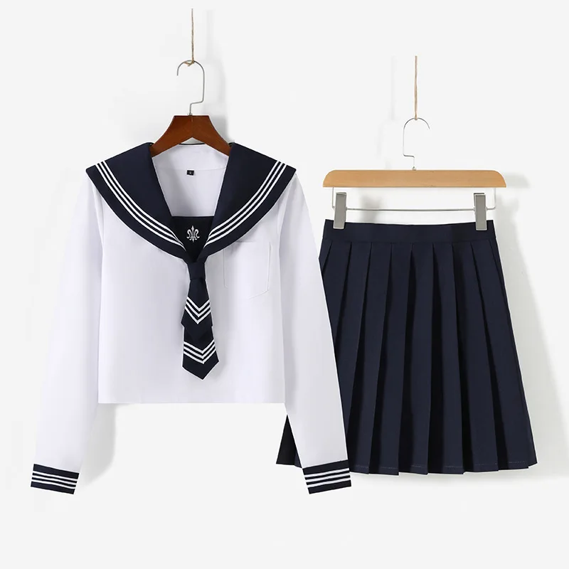 Basic Jk School Uniform for Girls Japan Style School Look Navy Sailor Seifuku Suits Cute Pleated Skirt Cosplay Costumes Women