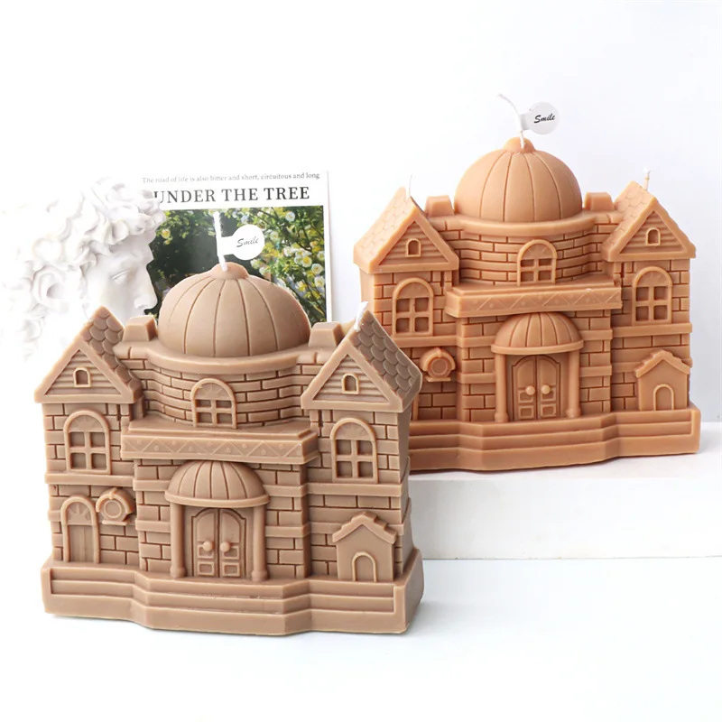 

Large size Castle Candle Silicone Mold DIY European Style Art Craft Building Candle Plaster Casting Mould Wedding Decor Gifts