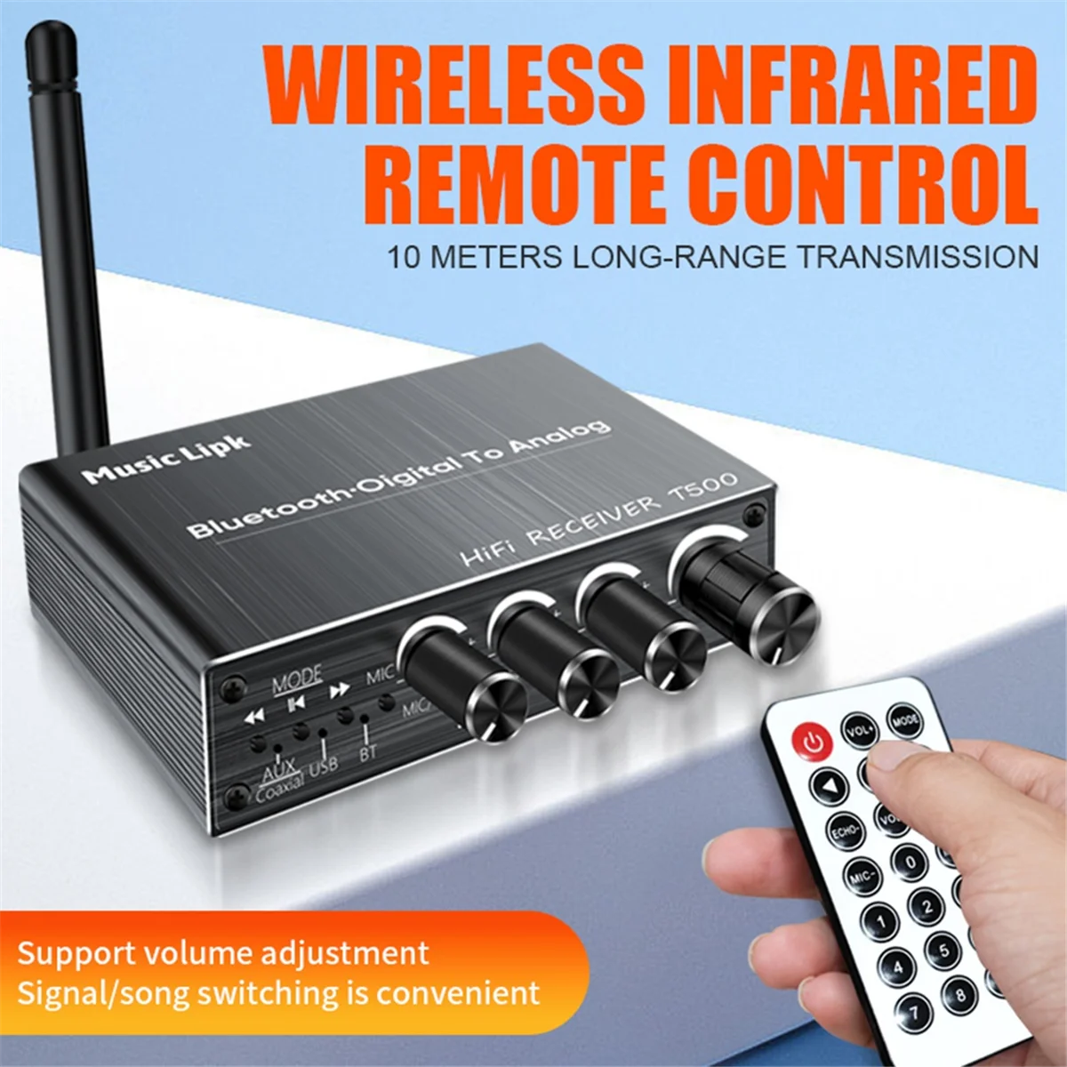 DAC Bluetooth 5.3 Audio Receiver Digital to Analog Converter 3.5mm AUX/RCA/Coaxial/USB U-Disk Karaoke Wireless Adapter