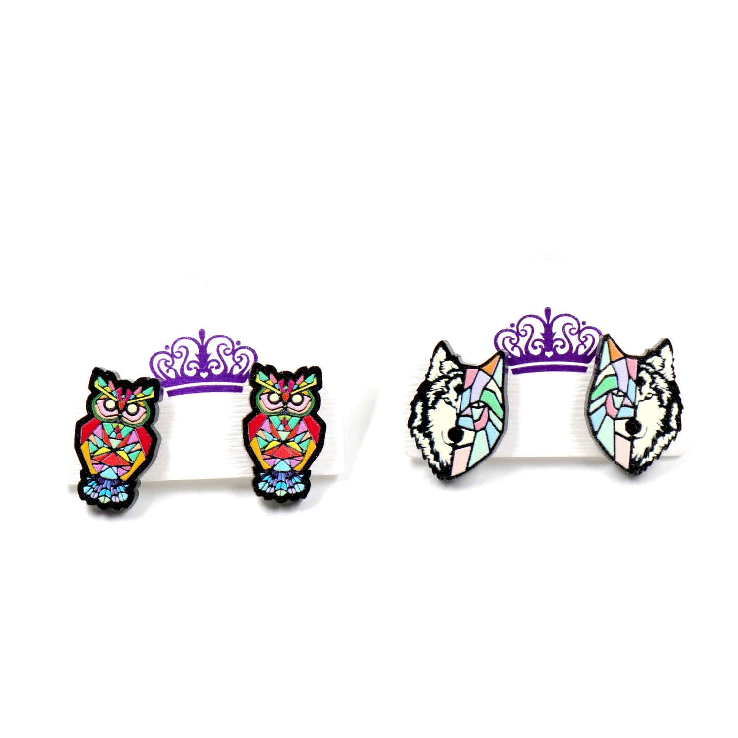 Wolf Hunting Stud Earrings Laser Cut glitter Owl Printing Acrylic Earrings