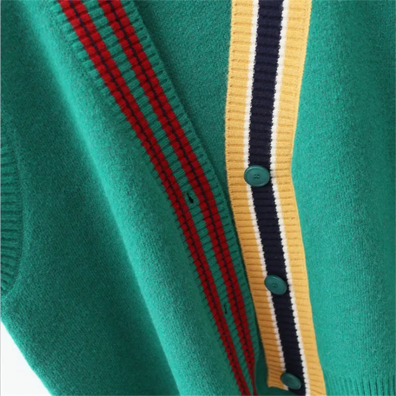 2023 Female Fashion Loose Vest V-neck Button Sweater Open Stitch Casual Striped Cardigan