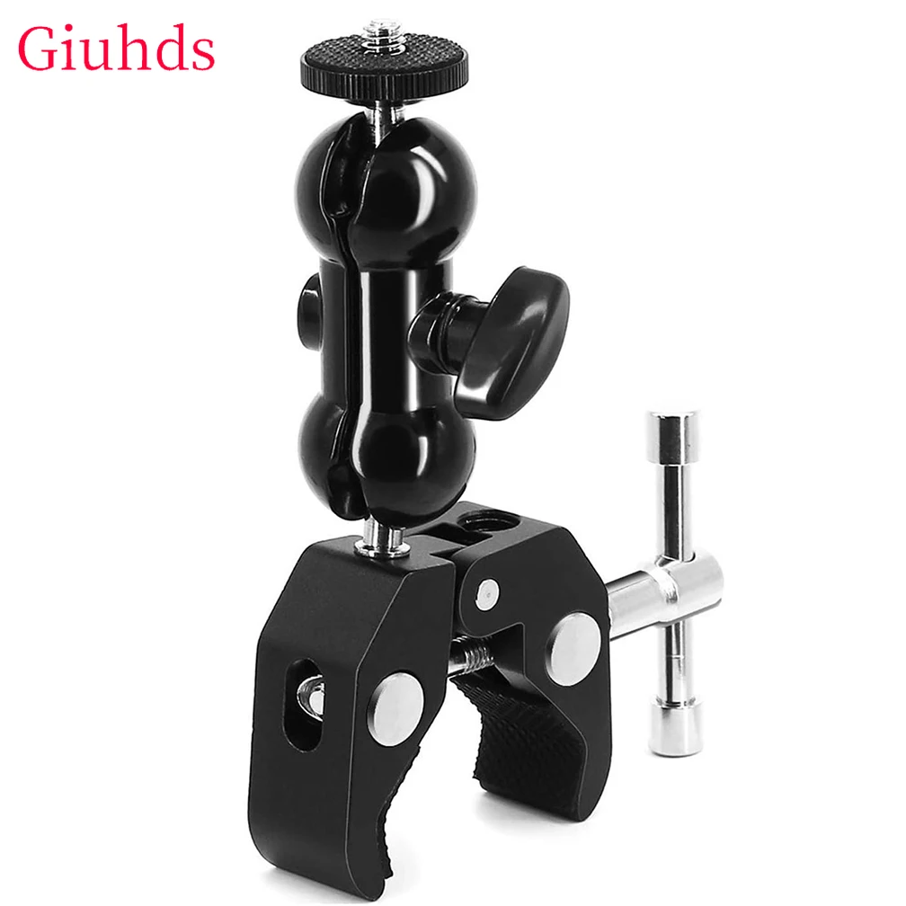 Metal Super Clamp Mount with Double Ball Head Magic Arm Clamp 1/4'' 3/8'' Hole for Mount DSLR Camera Monitor LED Light Mic