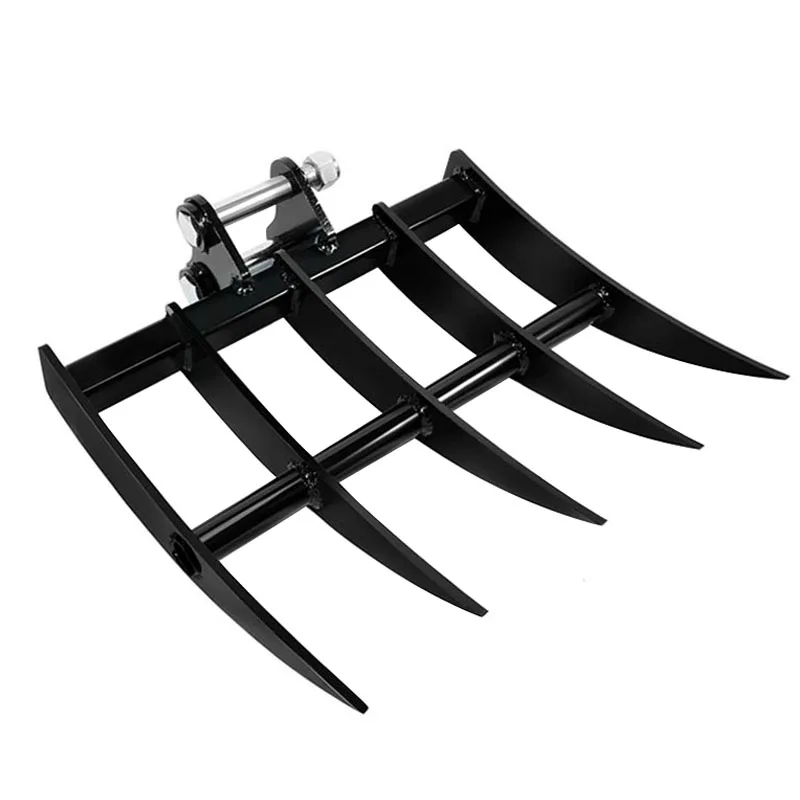 

Mini Excavator Rake Attachment Small Digger Steel Loosening Rake For Lawn Agriculture Fallen Leaves Cleaning
