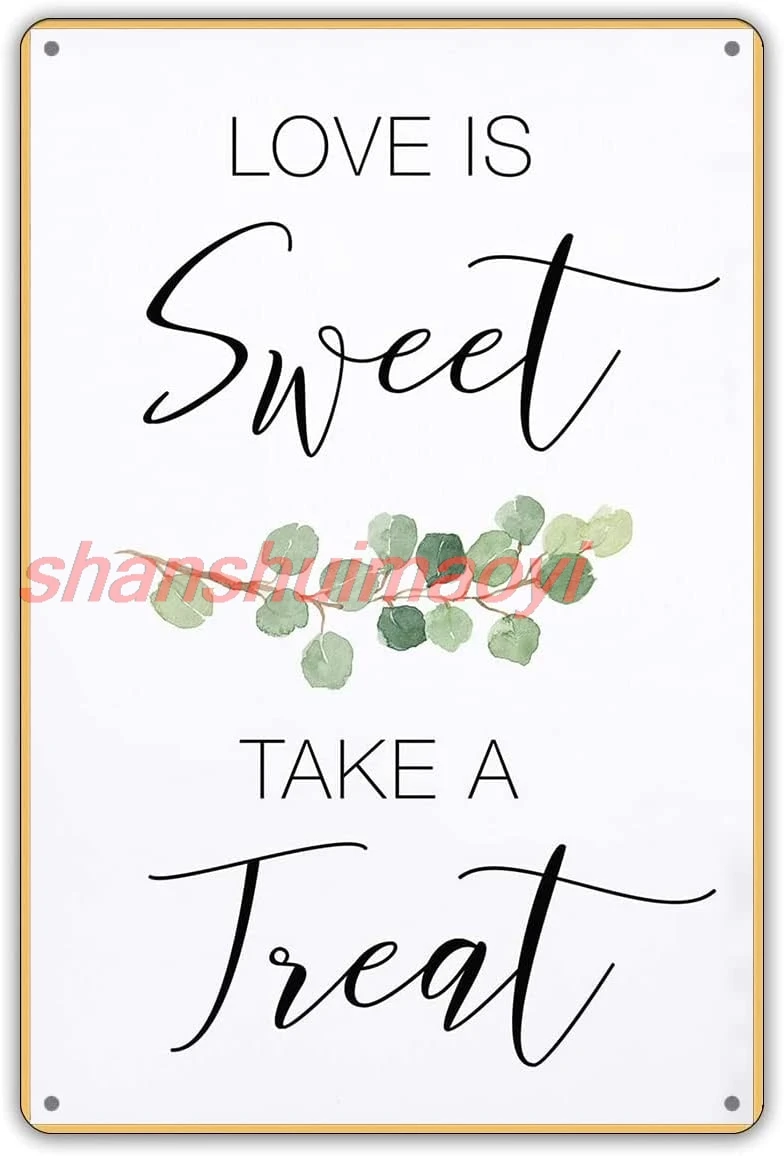 SaNavie Goose Love is Sweet Please Treat Sign Wedding Reception Watercolor Eucalyptus Greenery Texture Wedding Reception De 7855