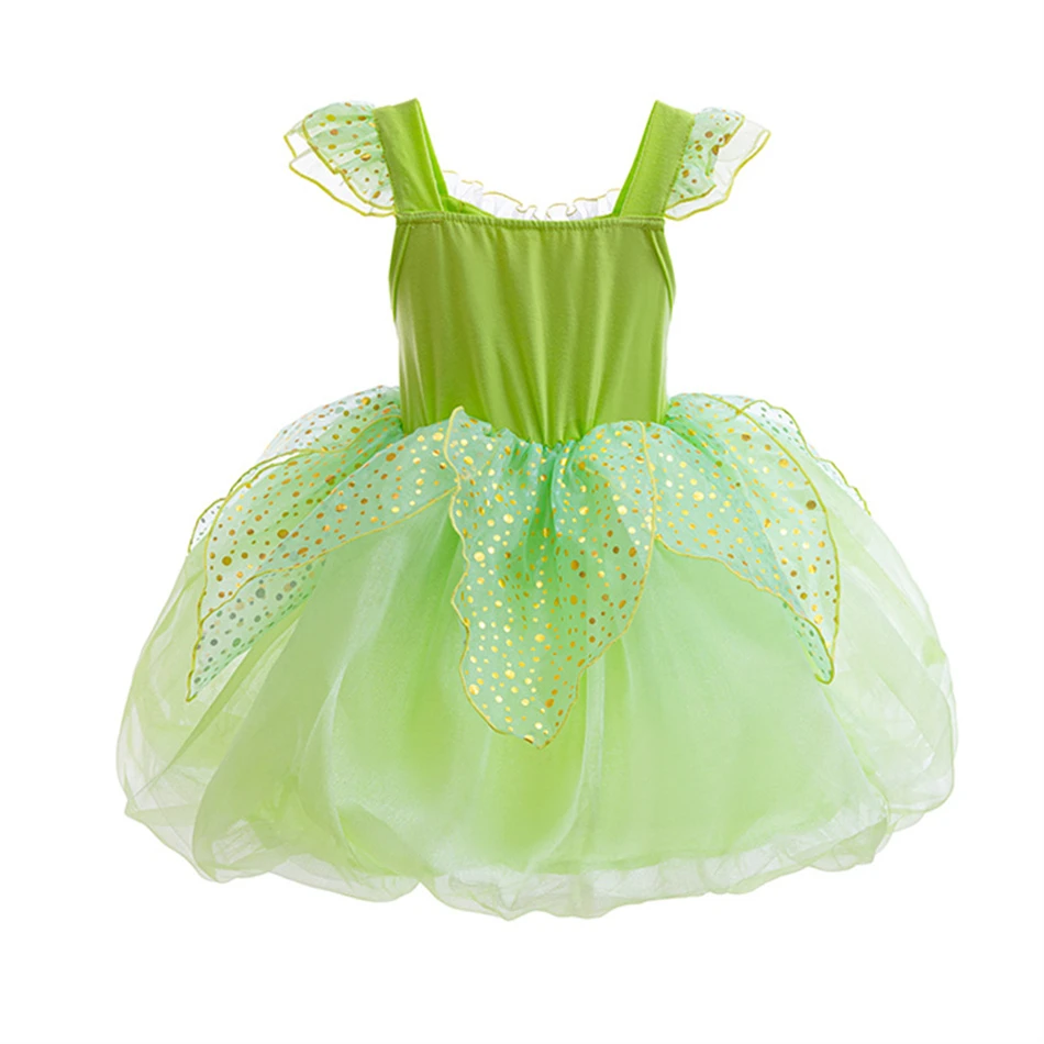 Robe de princesse Tinker Bell pour filles, manches volantes, tutu en tulle à paillettes en dentelle, tenues de performance sur scène pour enfants de 2 à 8 ans, nouveauté