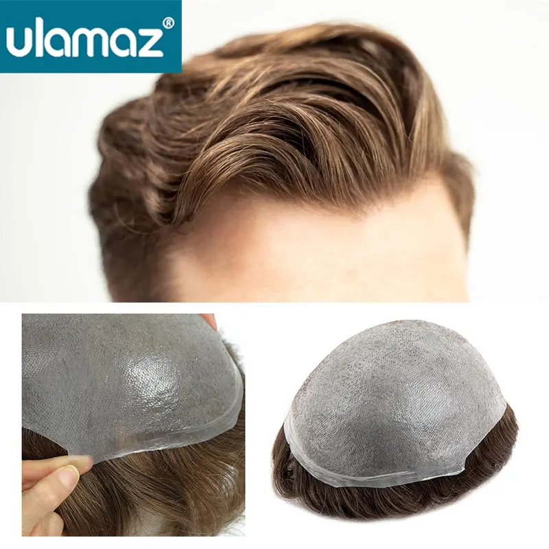 V-Loop Hair Thinnest Skin Male Hair Prosthesis 0.02-0.03mm Clear Poly PU Man Wig Toupee Human Hair Invisible Hair System For Man