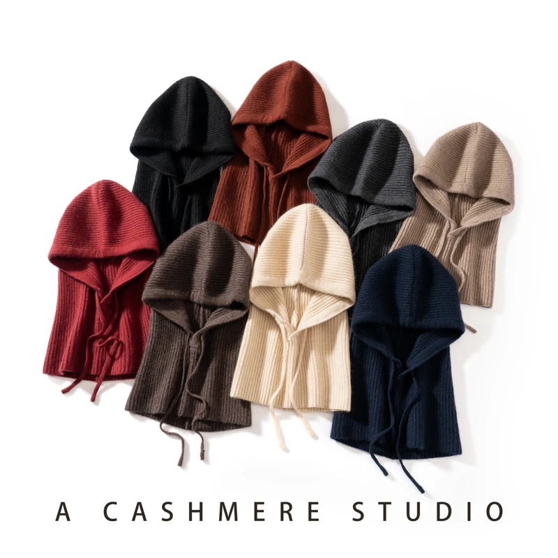 High Quality Women's Cashmere Hat Bib Women's Winter Thickened Knitted Square Scarf Version Hat Collar Soft Warm Hooded Scarf