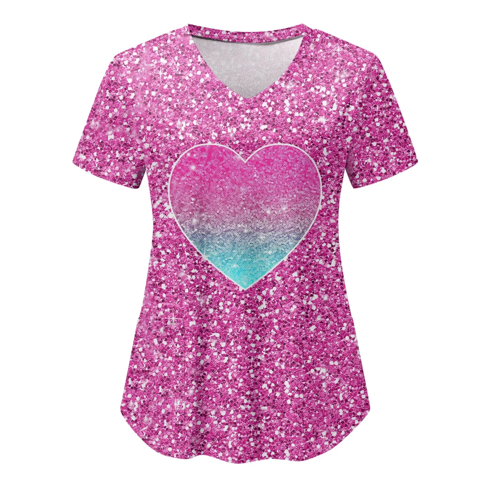 Tops de uniforme de enfermera para el Día de San Valentín, Camiseta con cuello en V, ropa de Hospital para mujer, Camiseta con bolsillo para mujer, camisetas 2024