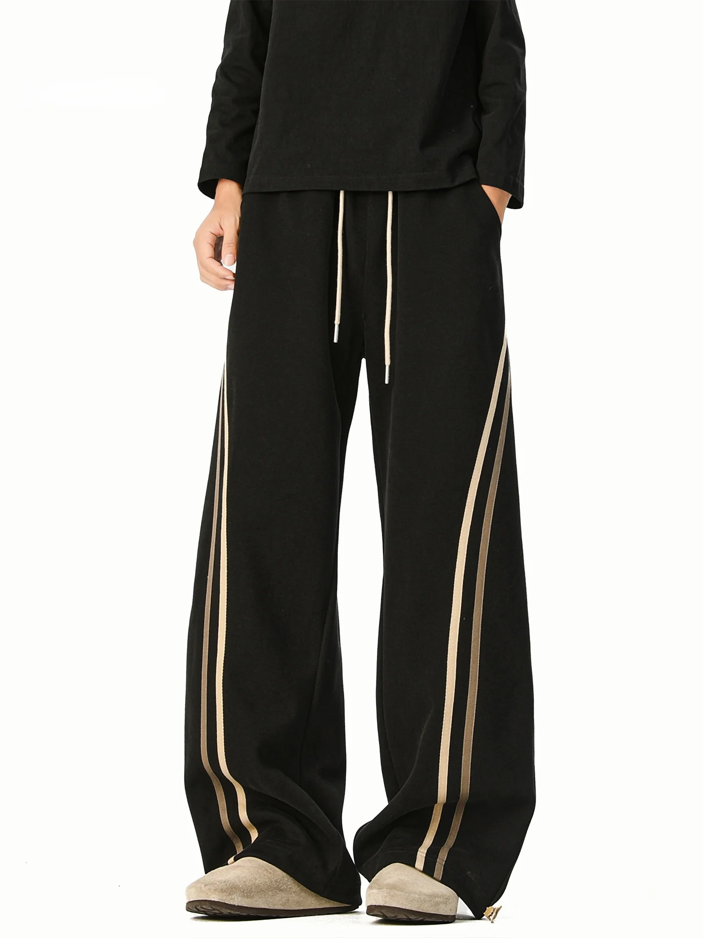 

Мужские прямые спортивные брюки в американском стиле с полосатыми вставками, плотные, модные, брендовые, осенне-зимние, повседневные, свободного кроя