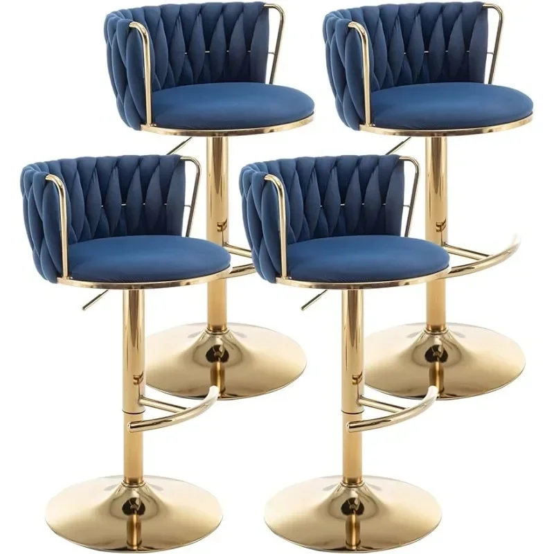 Gold Velvet Bar Stools Set of 4, Counter Height Bar Stools with Low Back, Swivel Bar Stools for Kitchen Island