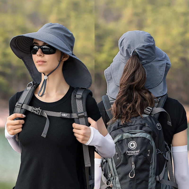 Cappelli con visiera a coda di cavallo leggeri firmati cappelli estivi a secchiello per le donne cappello da sole con protezione per gli occhi all'aperto a tesa larga