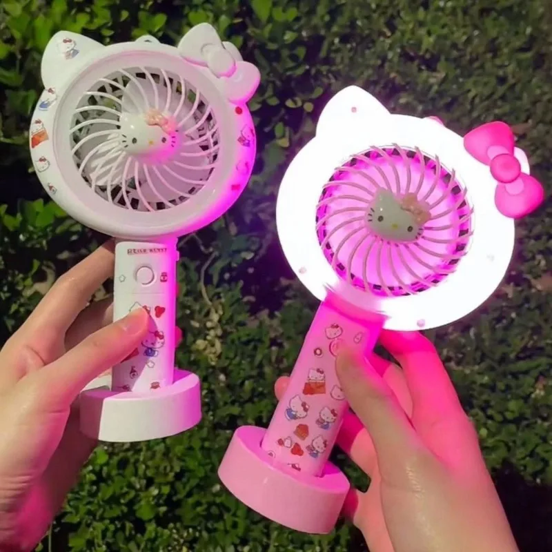 

Sanrio Hello Kitty Stickers Fan Anime Cartoon Outside Portable Kawaii Night Light Girl USB Electric Handheld Fan Holiday Gift