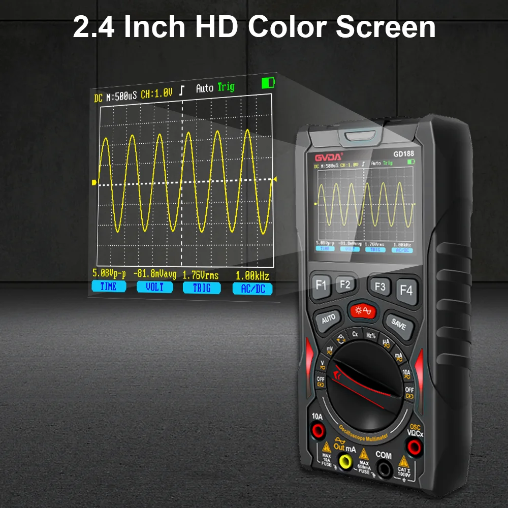 GVDA 3 in 1 Digital Oscilloscope 12MHz Analog Bandwidth 6000 Counts Smart Multimeter Rechargeable Multimetro Signal Source