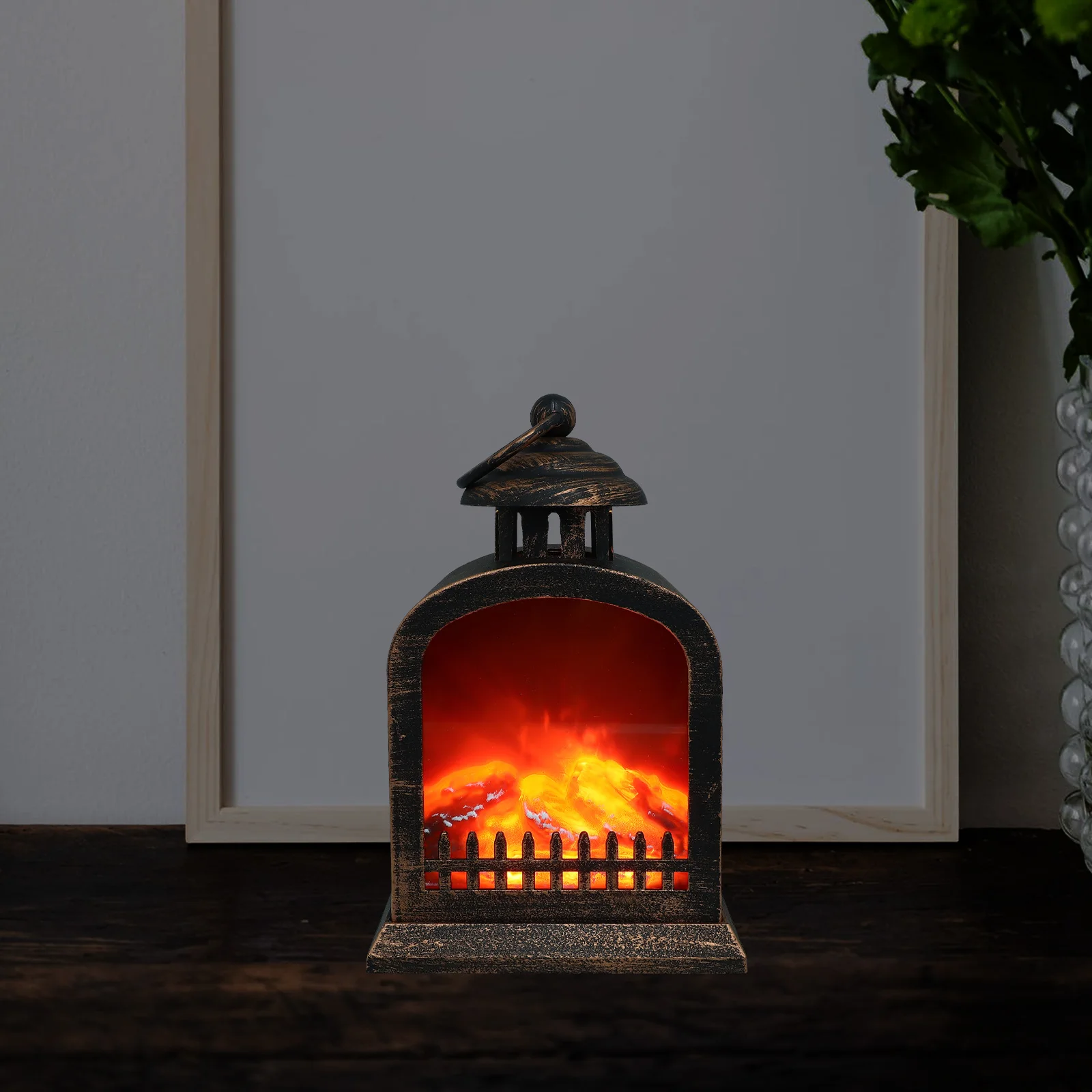 

1 Fireplace Lantern Home Decor Fake Flame Hanging Indoor Black Light Decoration Operated Warm Cozy fireplace lamp night