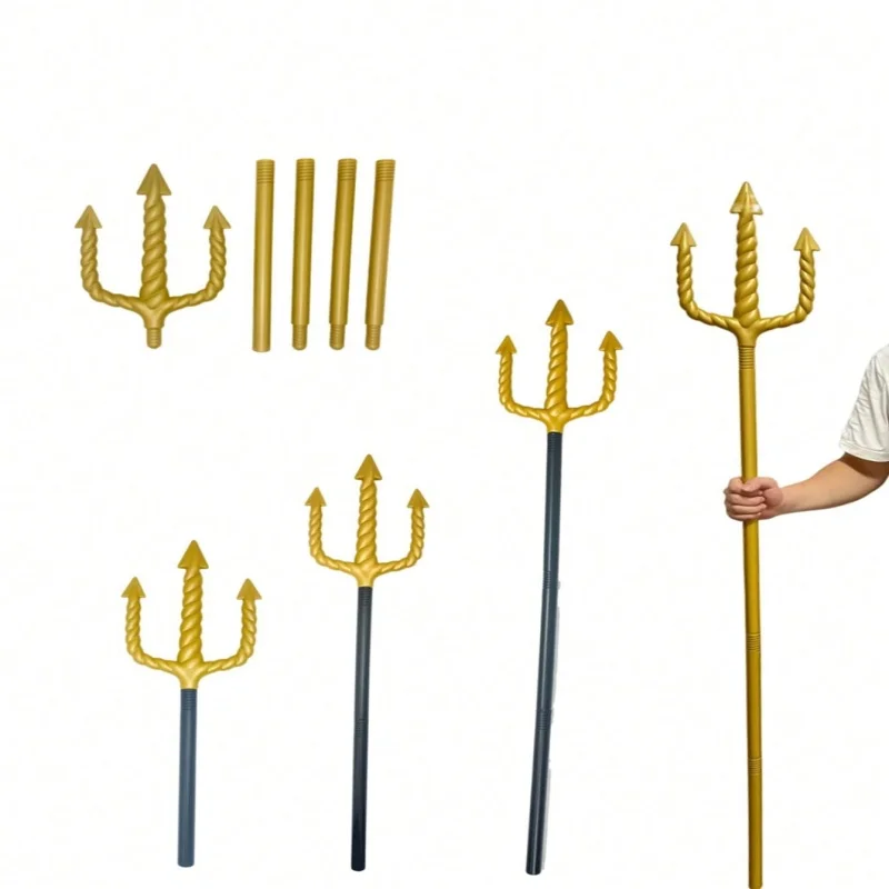 Golden Spiral Trident Plastic Prop for Halloween Costume, Masquerade Performance, Death Reaper Trident