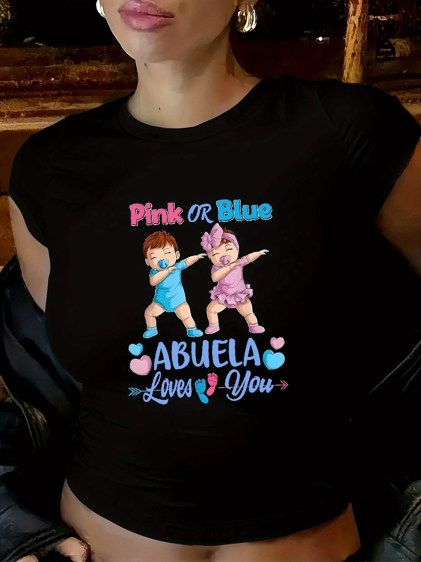 レディース ブラック パターン Tシャツ - かわいい「アブエラ」スペイン語の願いを込めた誕生日 ハイウエスト カジュアル トップス 母とおばあちゃん向け