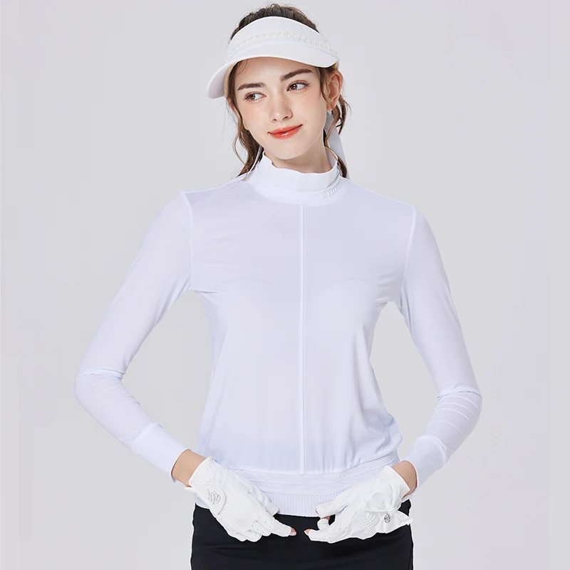 Blktee Golf Spring Long Sleeve Shirt for Women Breathable Quick Dry Slim Tops Tennis Ladies Solid Casual T-shirt Stand Collar