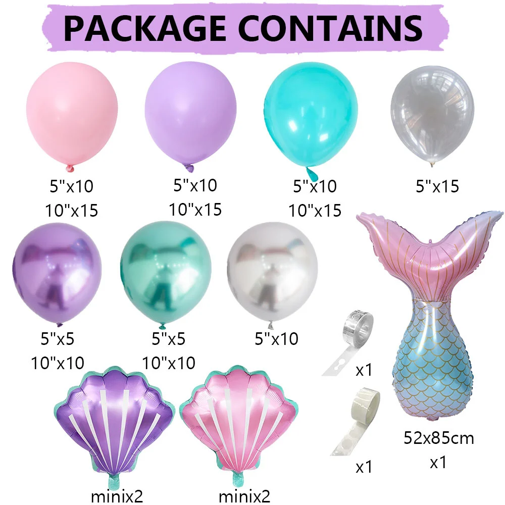 137pcs Mermaid Party Balloon Garland Arch Kit Pink Green Purple Little Mermaid Party Balloons for Under the Sea Birthday Decor