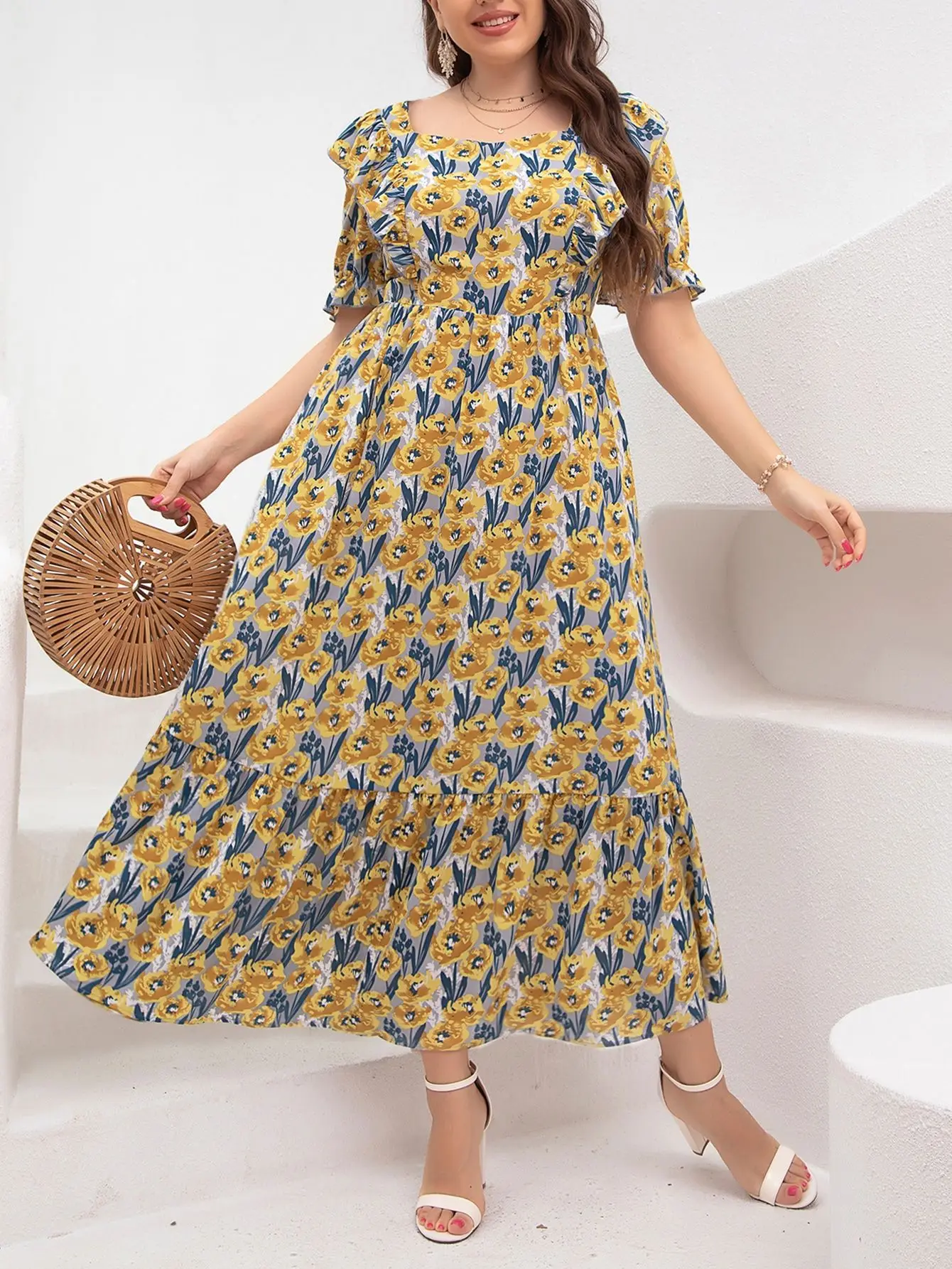 2025 新しいヨーロッパとアメリカの新しいアマゾン国境を越えた中東プラスサイズのプリントスカートドレス婦人服