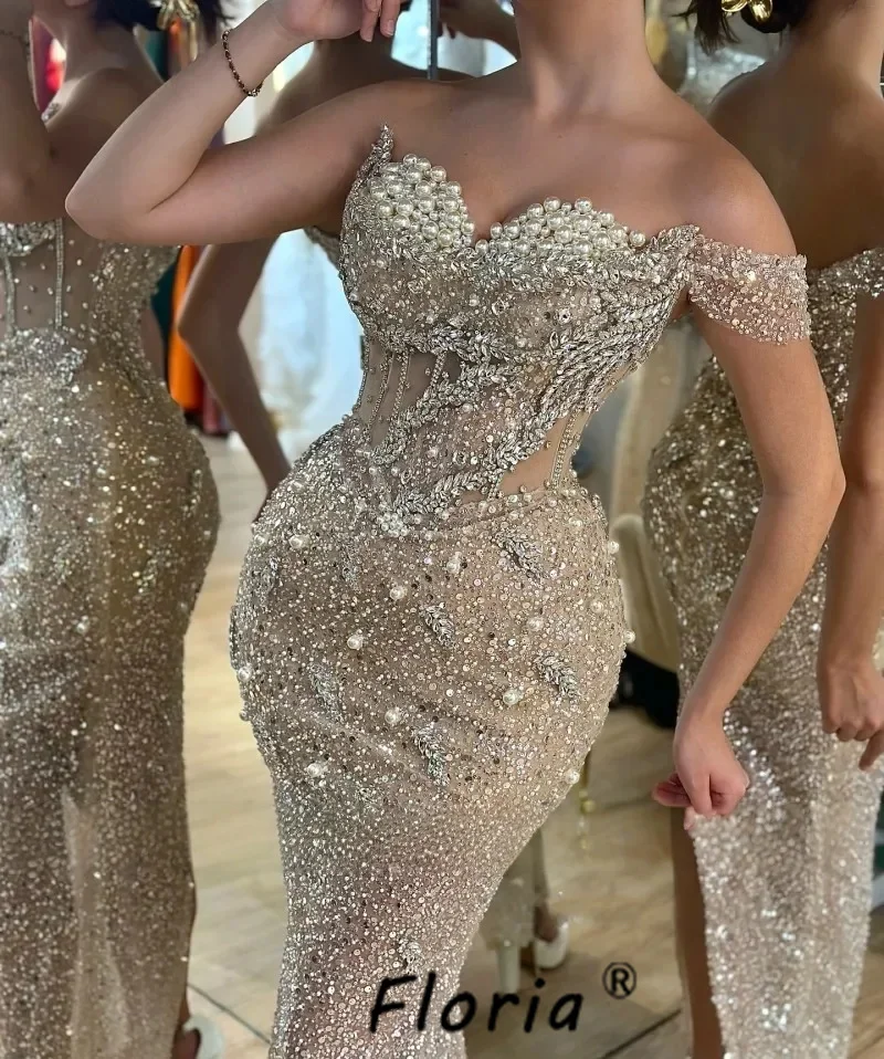 

Роскошное вечернее платье с бисером и кристаллами, в стиле русалка, на одно плечо, с блестящими элементами и жемчугом, для выпускного вечера или вечеринки, элегантные платья для торжеств.