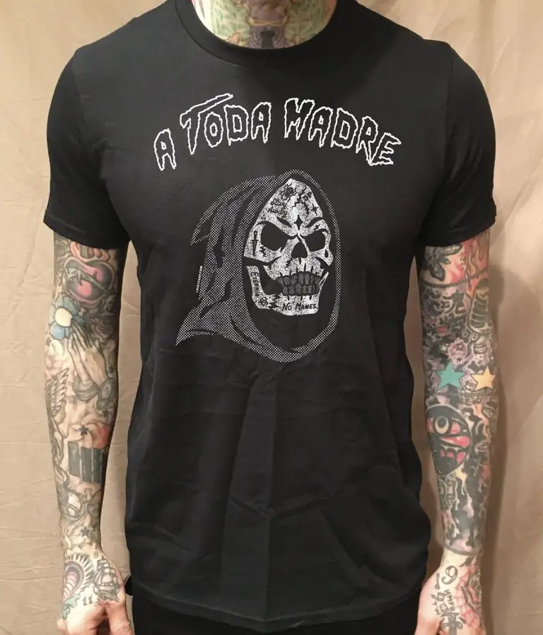 Cholo Skeletor White on Black T Shirt