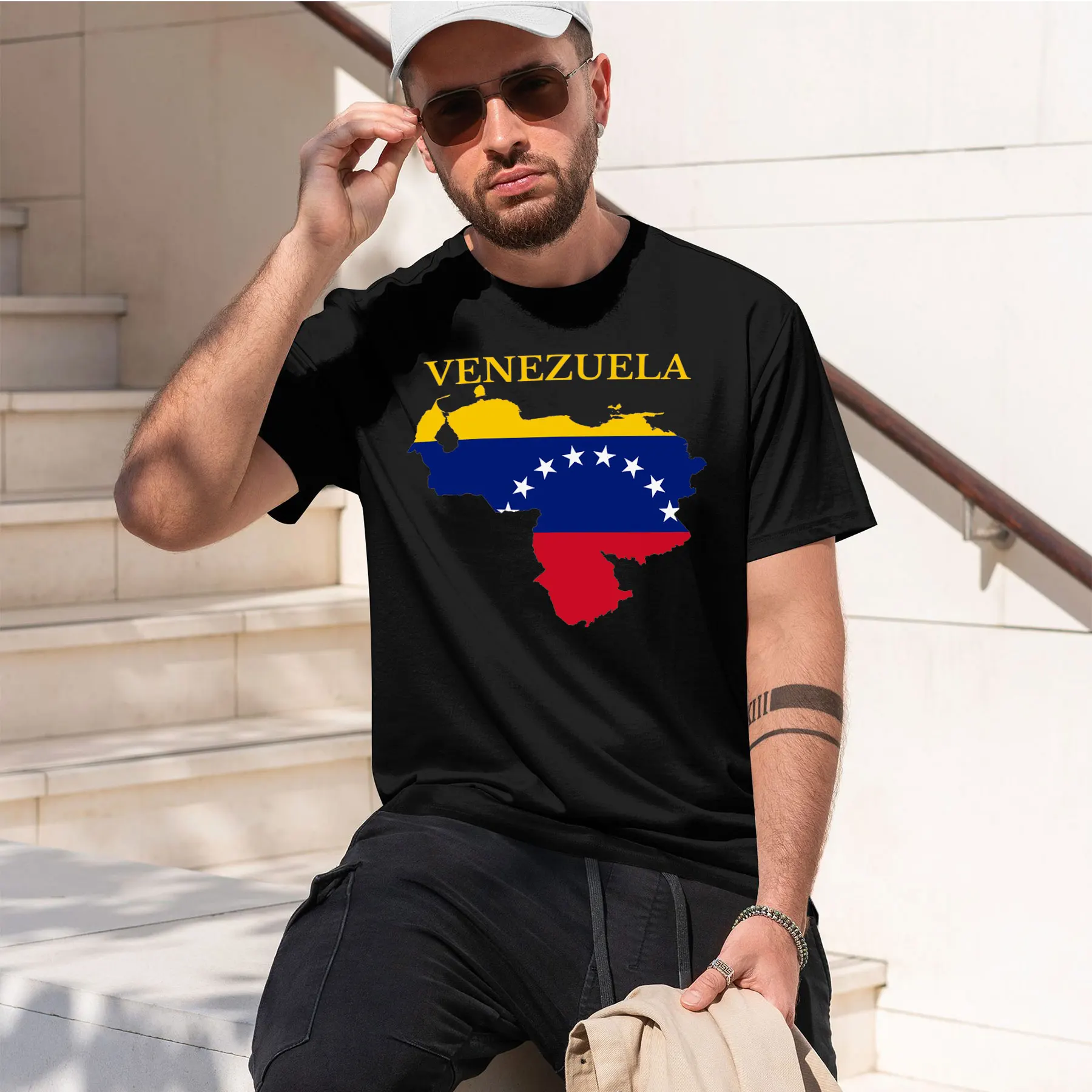 Venezuela FLAG MAP 2026 new fashion heavyweight hot selling retro printed pattern fun round neck T-shirt for daily comfort