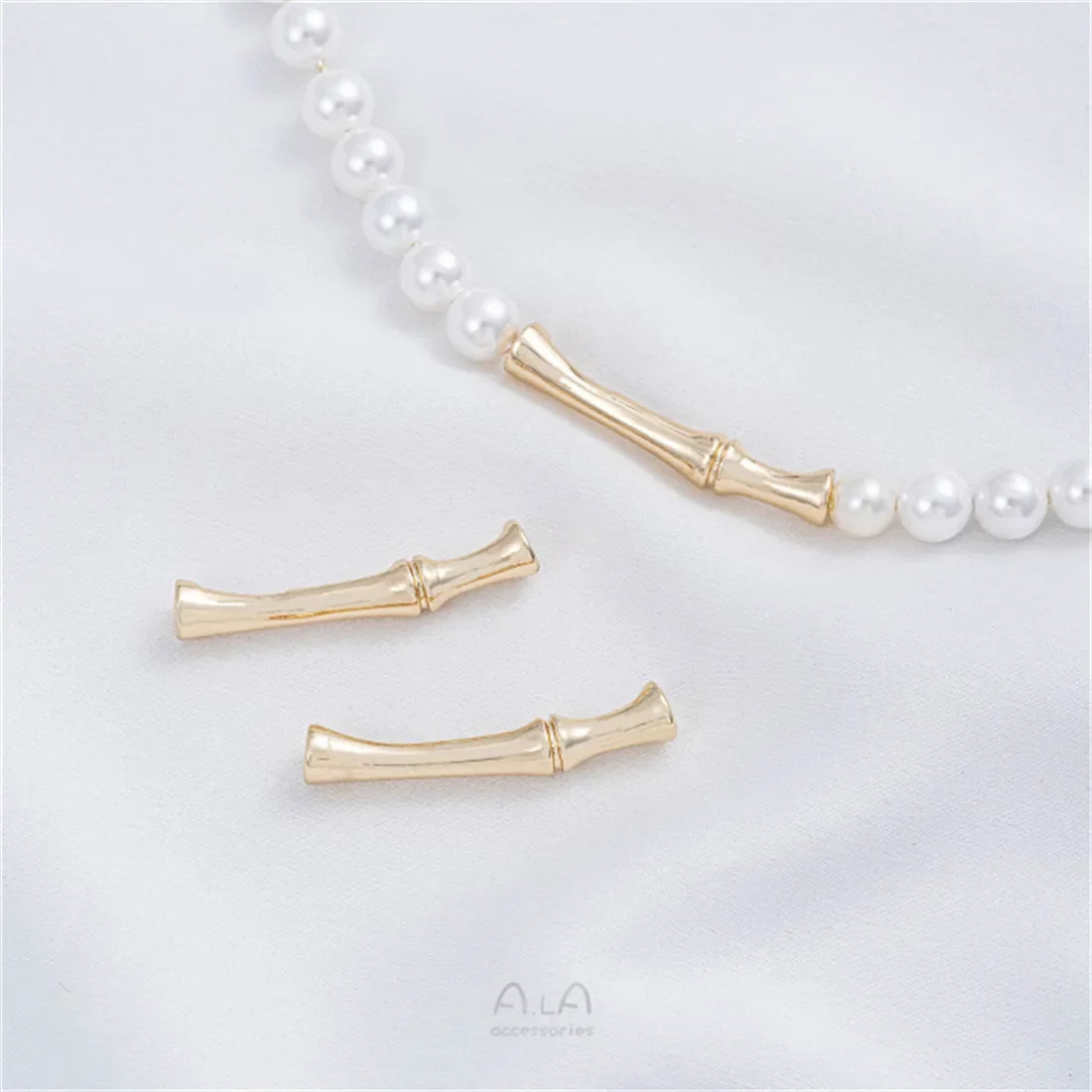 14K Gold Bag Long Bamboo Joint Curved Pipe Separated Bead Accessories, Handmade DIY String Pearl Jewelry, Bracelet and Necklace