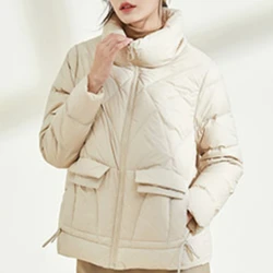 Women's Down Jacket Winter Coat Female Simple Casual Solid Pockets Outerwears Stand-up Collar Thick Warm Snow Wear Puffer Coats