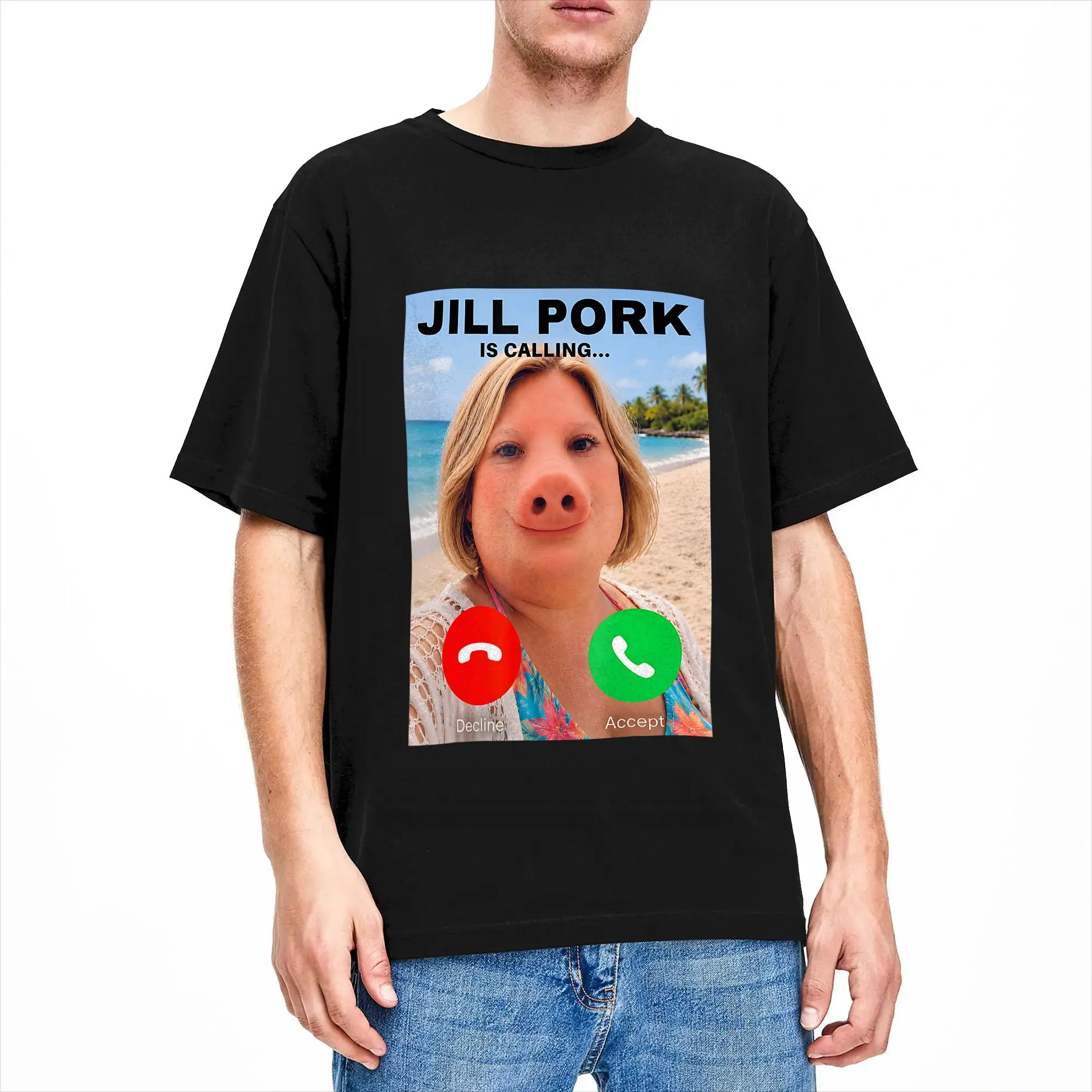 Vintage Jill Pork John Pork Funny Calling Phone Shirt Brainrot T-Shirt Men Cotton T Shirts Short Sleeve Tee Shirt 6XL Clothes