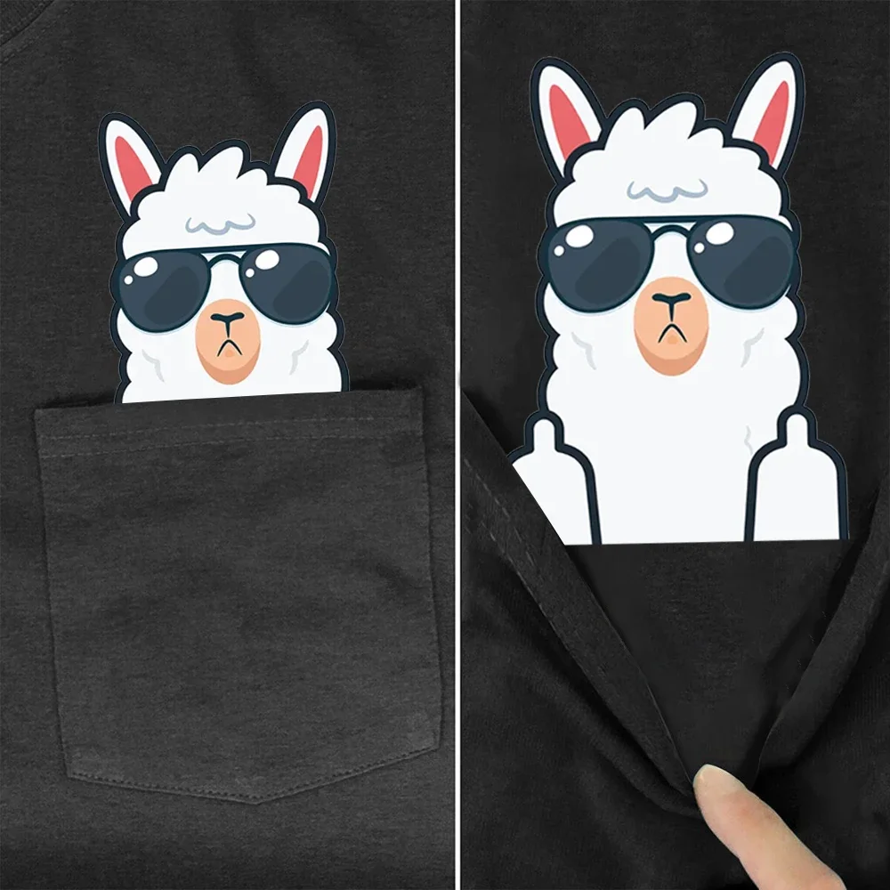 CLOOCL Animal Lion Cotton T-Shirts Cartoon Alpaca Sheep Double Middle Finger Pock Printed T-shirt Men Women Clothing Summer Tees