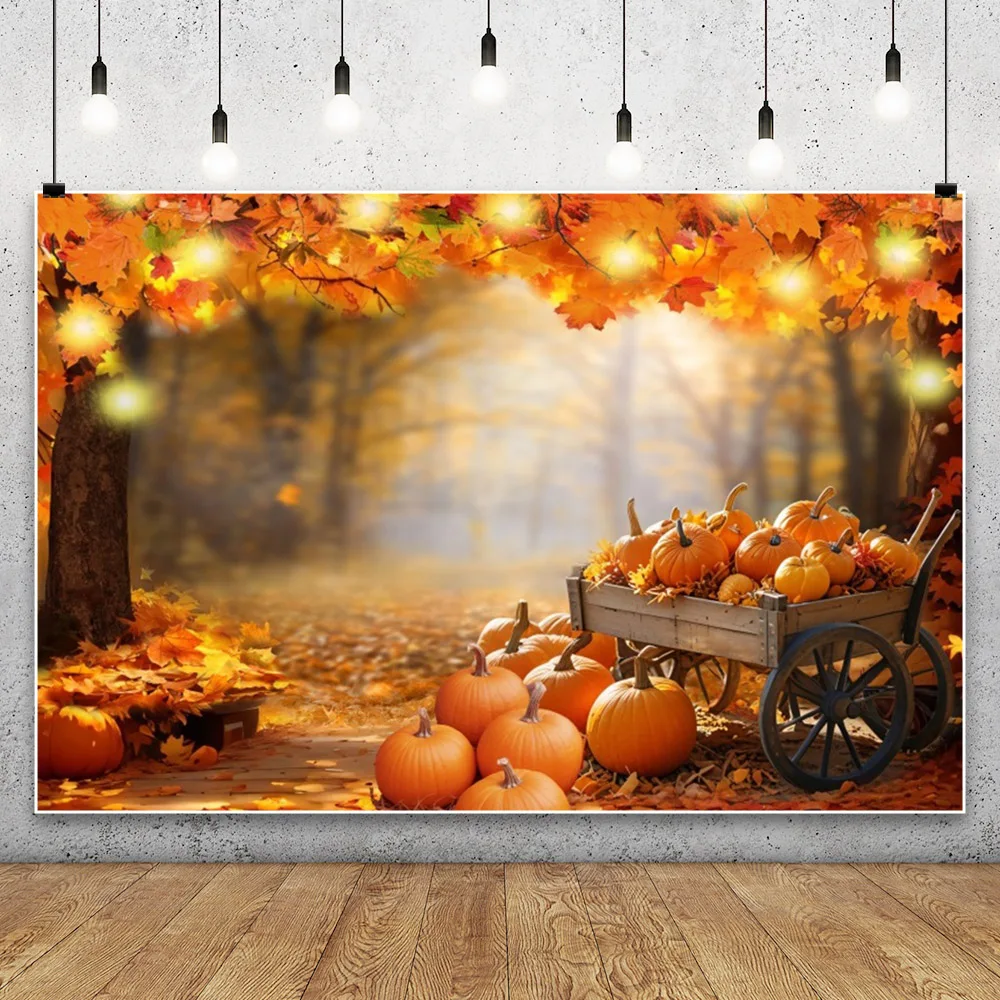 Autumn Maple Forest Backdrop Baby Shower Birthday Party Decor Harvest Fall Background Portrait Photographic Props Photo Studio