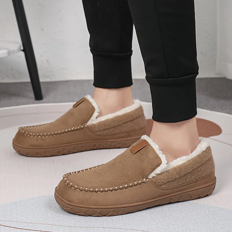 

Мужские тапочки для домашнего шитья, плюшевая теплая домашняя обувь из пены с эффектом памяти, мужские роскошные замшевые мягкие нескользящие зимние тапочки для дома и улицы