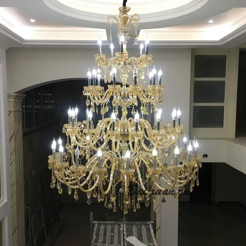 Large Champagne gold crystal Chandelier Led lamp for hotel lobby living room lamparas Luxury led church Foyer lighting Fixtures