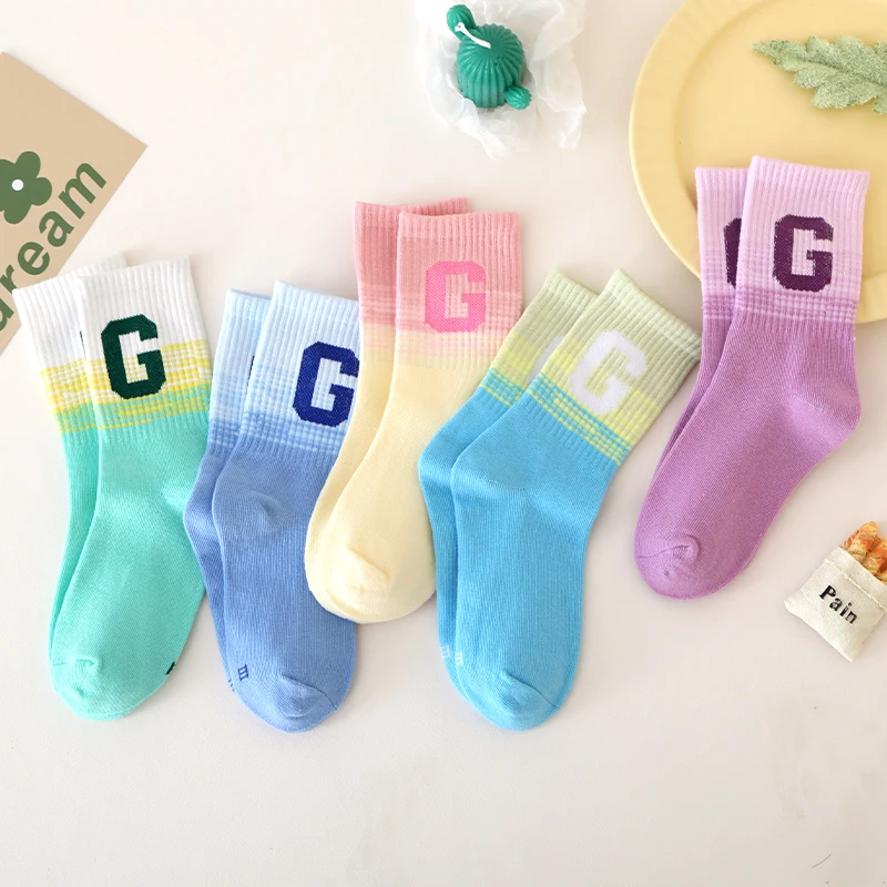 5Pair Kids Boys Girls Socks Fashon Letter Print Socks Simplicity Solid Color Calf Sock Spring Autumn Sport Socks носки детские