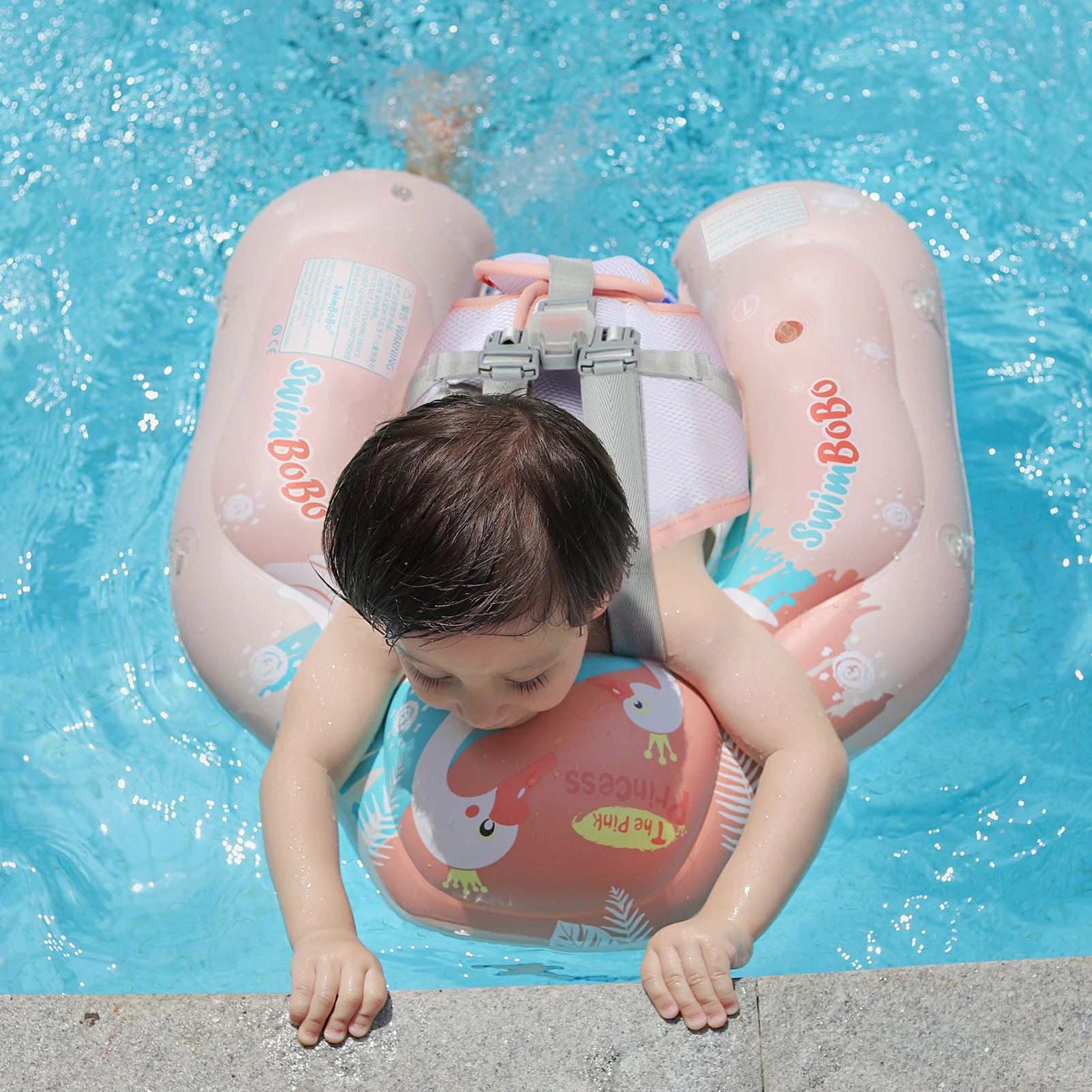 Swimbobo อัพเกรดใหม่ตาข่ายความปลอดภัยมากขึ้นกระเป๋าที่นั่งเด็ก Inflatable ว่ายน้ําลอยทารกลอยเด็กแหวนวงกลมของเล่นฤดูร้อน