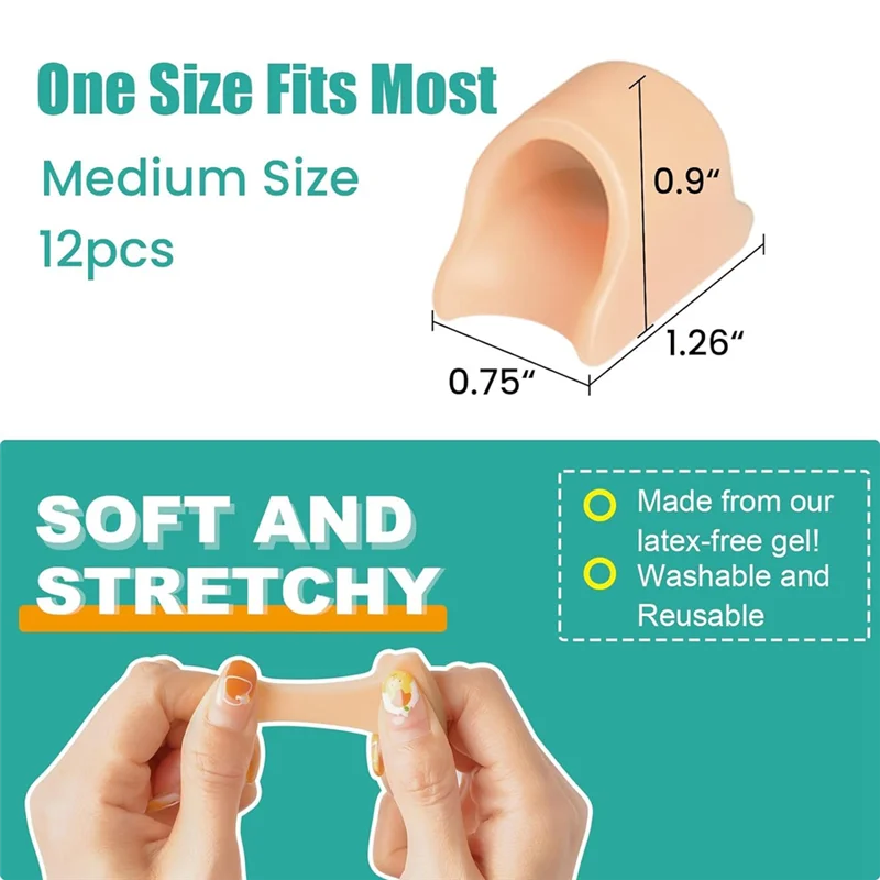 【مشعبية】مصحح فرد أصابع القدم المطرقة - مصحح أصابع القدم (12 قطعة، عاري)، جل جبيرة أصابع القدم لتخفيف الورم متوسط الحجم