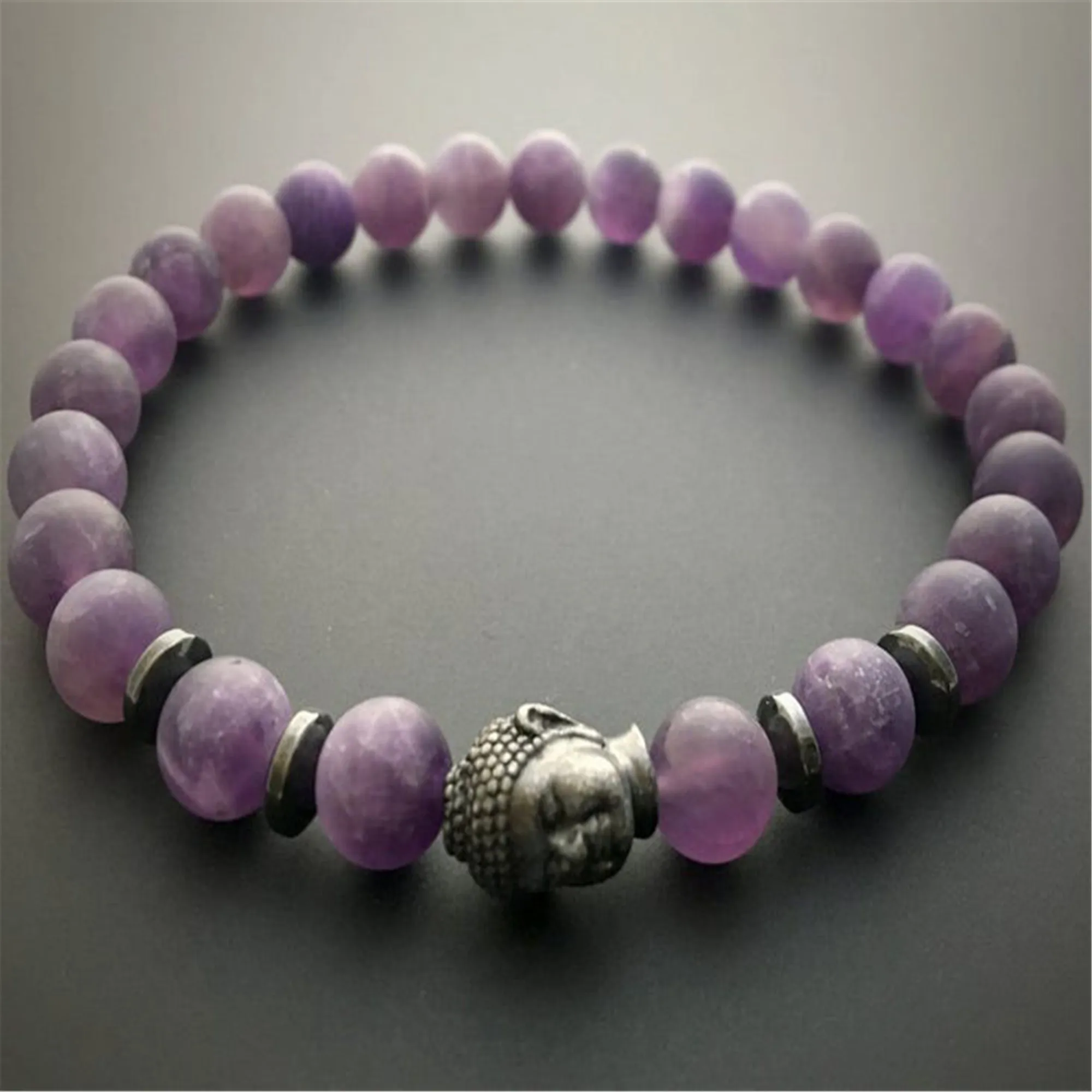 

Natural Amethyst Crystal Mala Bracelet Handmade Adjustable Gift Women Chain Ethnic Men